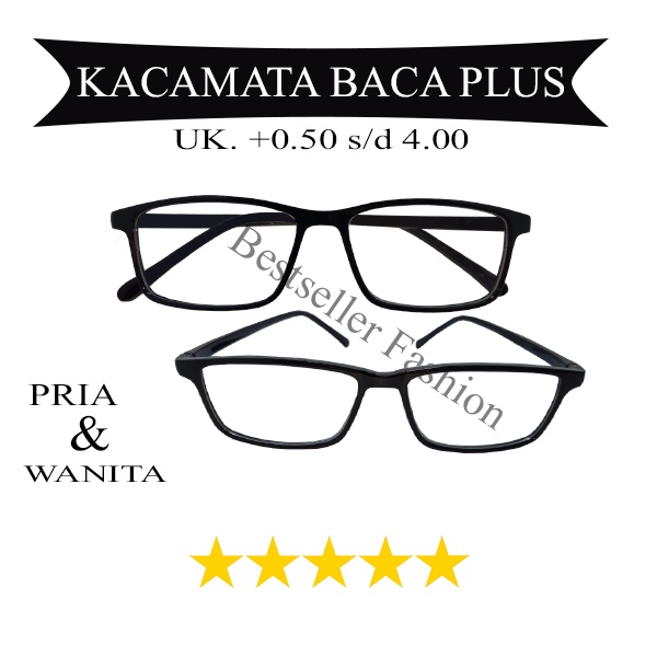 Kacamata Baca (+) ukuran +0.50 s/d +4.00 Pria dan Wanita Kacamata Rabun Dekat Kacamata Bingkai Hitam Full Plus NOCASE