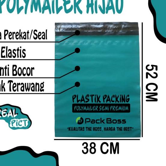 

☺ Polymailer HIJAU TOSCA 38x52 +/-100 Lembar Plastik JNE ada Lem Praktis ✫