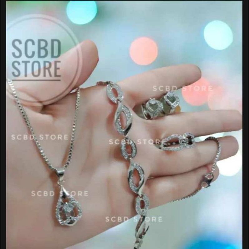 set perhiasan wanita titanium silver