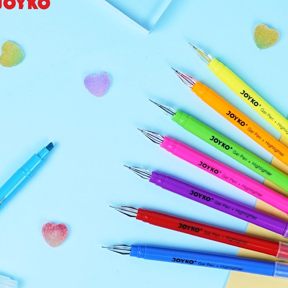 

Super Star Color Gel Pen Pena Jel + Highlighter Penanda Joyko GPC-277 8 Warna