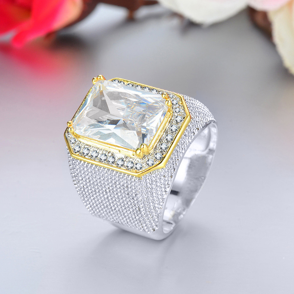 Perak &amp; Emas Baja Titanium Berlian Kristal Bening Pria Wanita Fashion Perhiasan Cincin Kawin Crystal Rings