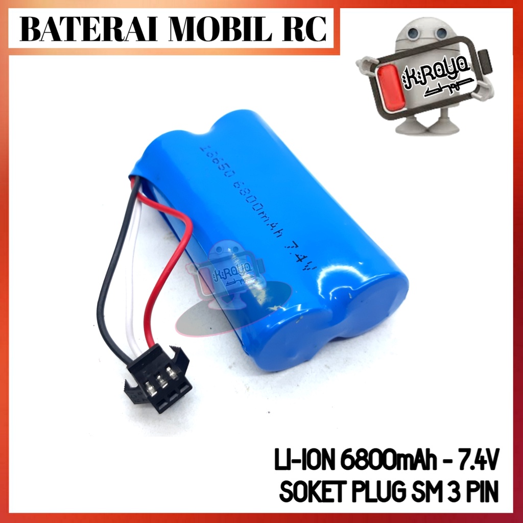 Baterai Charger Mobil RC 2x Li-ion 18650 Soket Hitam 3 Pin 7.4V - 6800mAh