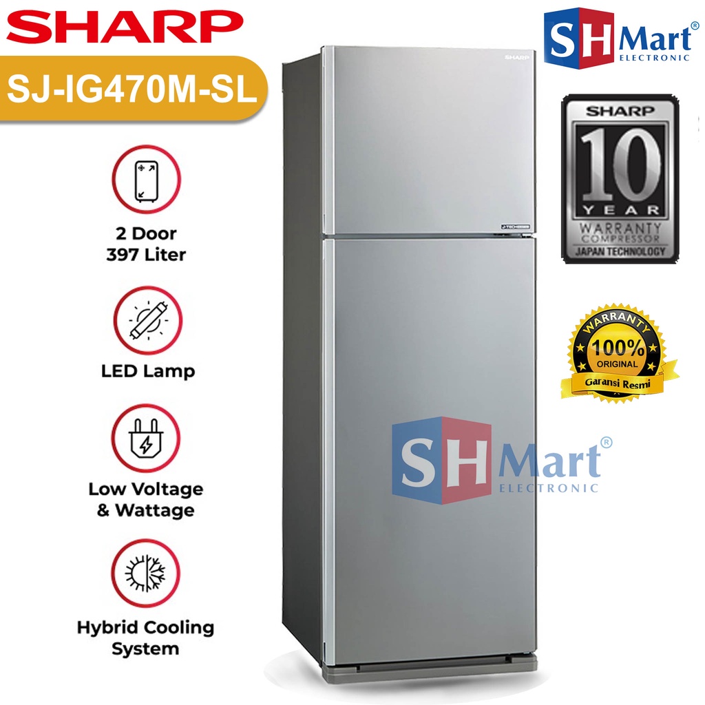 KULKAS SHARP 2 PINTU SJ-IG470M-SL / SJ-IG471PG-BK KAPASITAS 397 LITER INVERTER WITH AG+ NANO DEODORIZER GARANSI RESMI