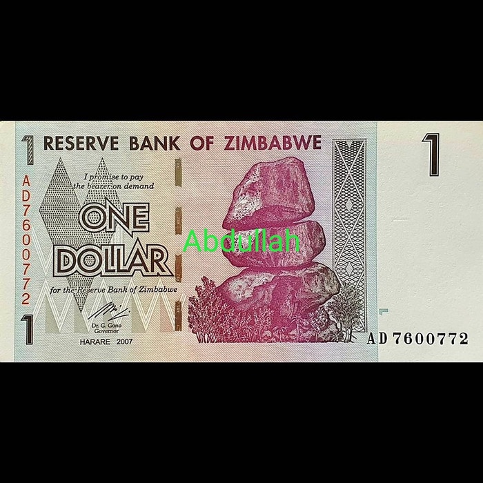 KUNO-UANG- UANG ASING ZIMBABWE 1 DOLLAR -UANG-KUNO.