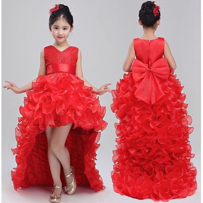 Kid Long Tail Price Dress Girl Tutu Gaun Gaun Bola Bola Big-simpul Big-simpul