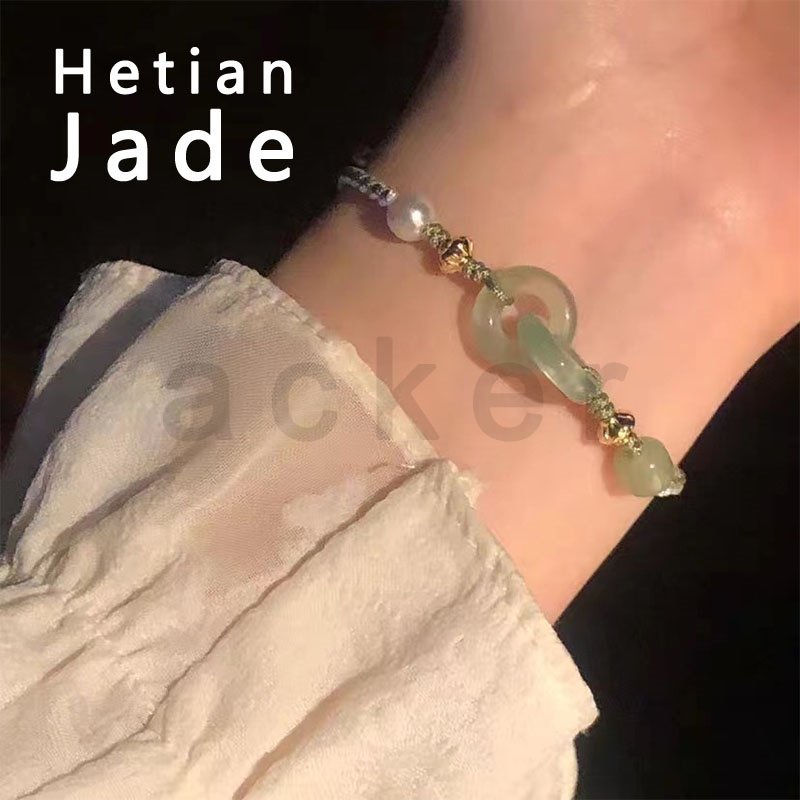 Gelang Cincin Ganda Giok Hetian Alami Dua Warna Untuk Wanita ACKER