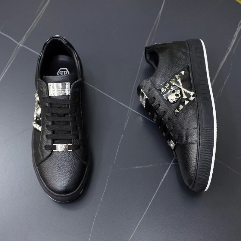 sepatu hitam philipp plein pria sneaker cowok kets kulit men shoes pp top branded mirror vip P1SHOES