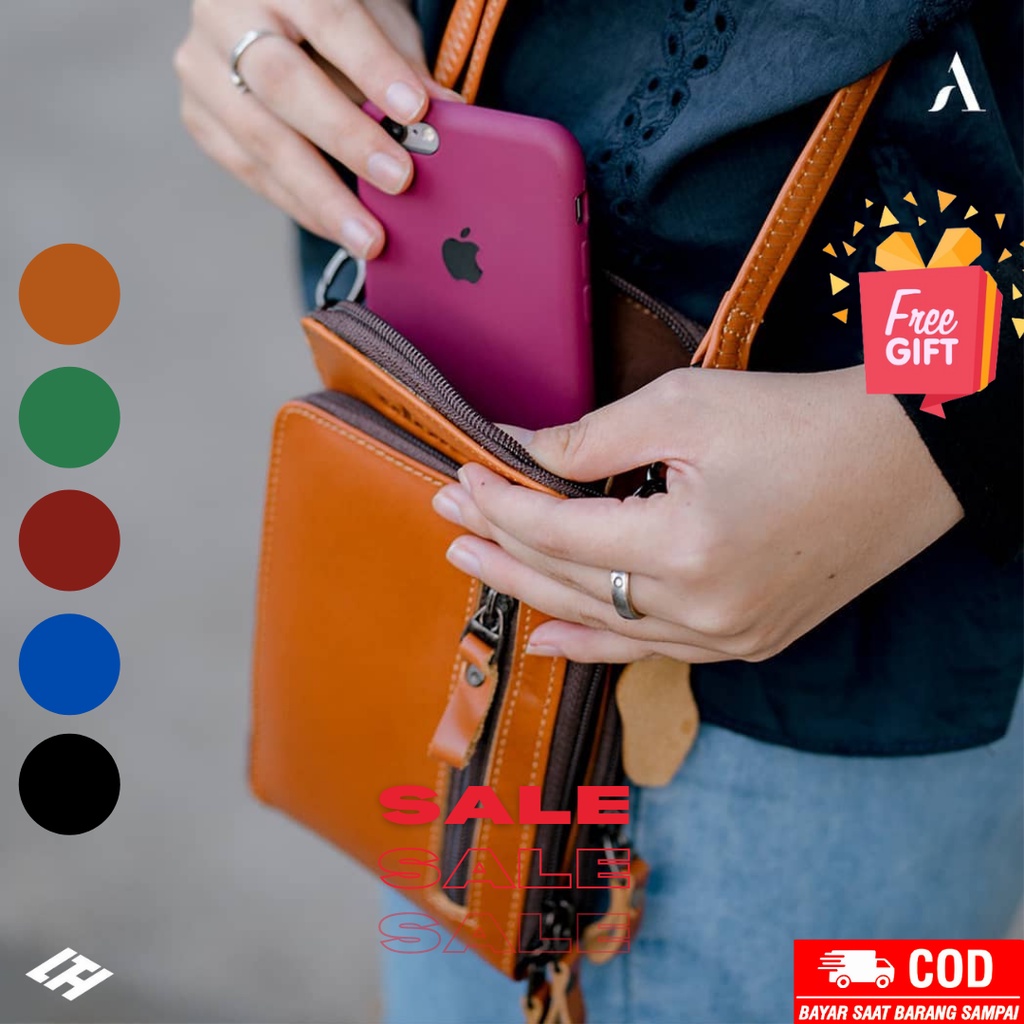 Tas HP Selempang Kulit Dompet Tempat Pocket Handphone Kecil | Mini Pouch Sling Bag Wanita - Original