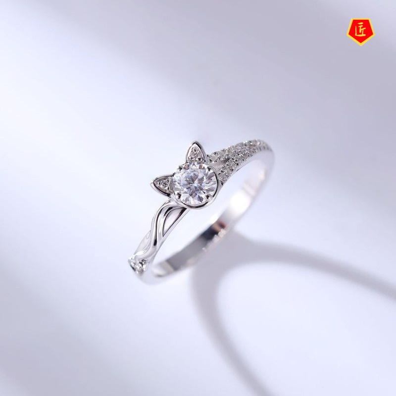 [Ready Stock]Fashion Simple Moissanite Cute Cat Ring