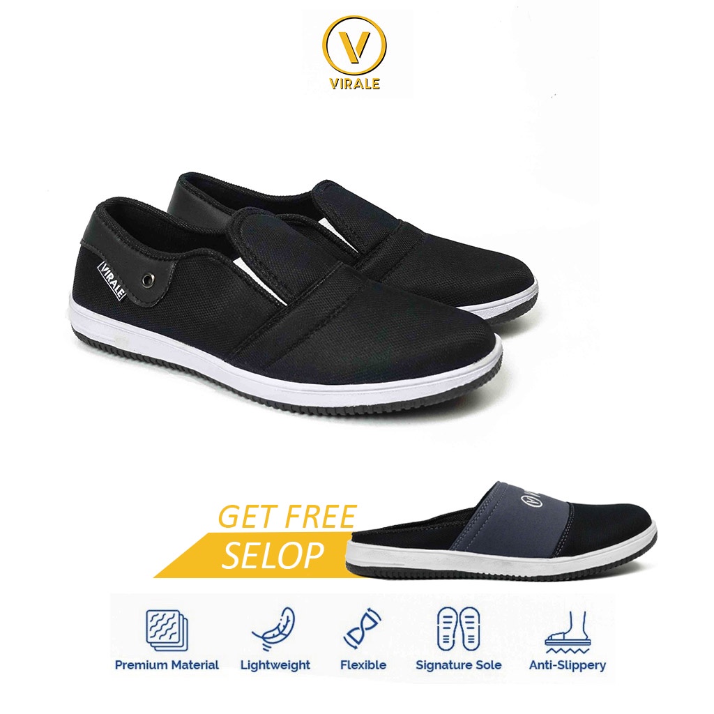 Sepatu Slip On Kasual Pria Canvas CS 01 Gratis Sepatu Slop CS 11