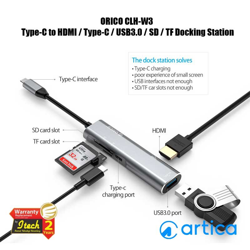 Orico CLH-W3 Type-C to HDMI / Type-C / USB3.0 / SD / TF Docking Station