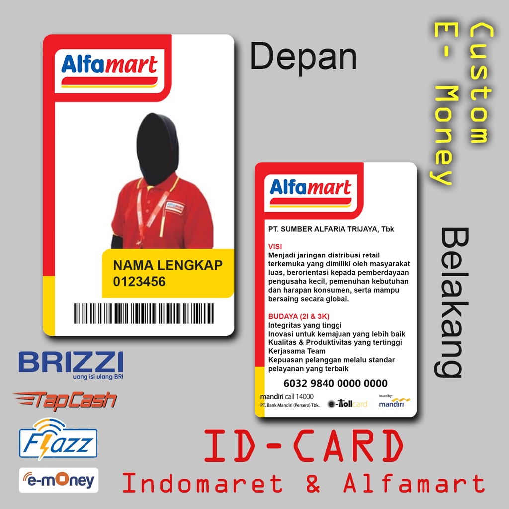 Id Card / Idcard Indomaret Alfamart bisa e-money Brizzi Tapcash Flazz