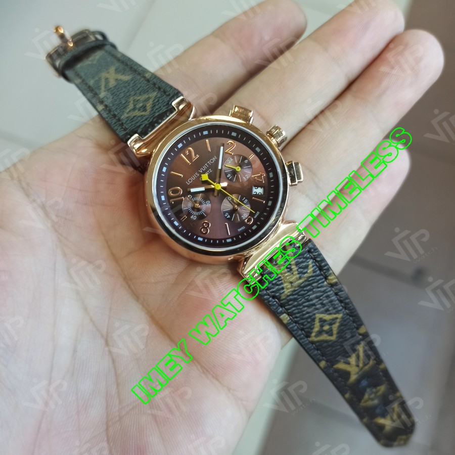 Flash Sale JAM TANGAN LOUIS VUITTON LV CHRONO BROWN DIAL ORIGINAL BM Garansi 1 th