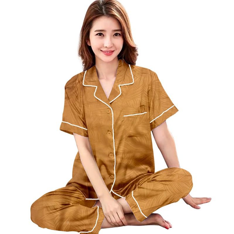 piyama embos wanita/piyama katun polos/baju tidur setelan/setelan kekinian-3