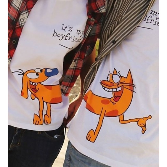 MYSTIQUE.ID-BAJU KAOS COUPLE CATDOG BOYFRIEND AND GIRLFRIEND T-SHIRT LUCU DAN AESTHETIC