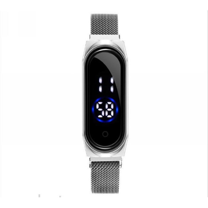 ⭐️𝐈𝐇𝐒 𝟎𝟎𝟒⭐️Jam Tangan Elektronik Digital LED Magnet Strap Watch Waterproof Wanita Pria Rantai-Silver