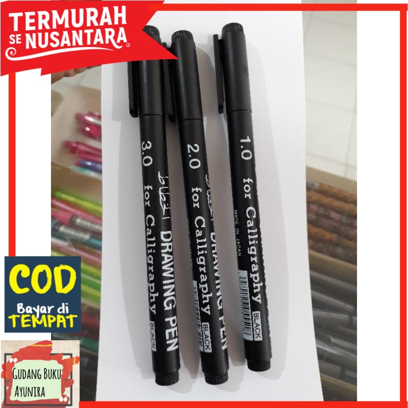 

Drawing Pen Kaligrafi 1,0., 2,0., 3,0. (al Khot)/bulpoin hitam/bolpen hitam/bolpin hitam