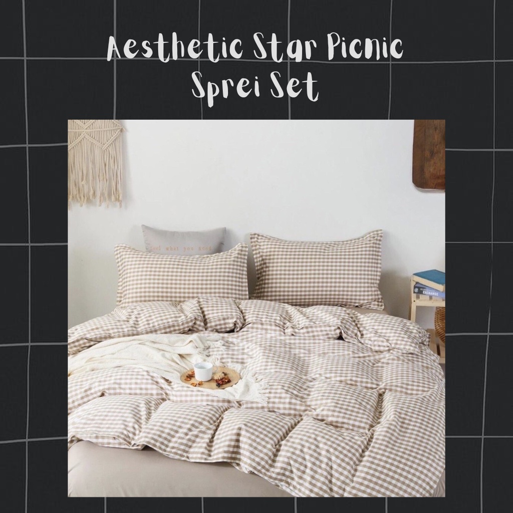 @sweetdecor.id Aesthetic Star Picnic Seprai Set [Sprei set Kotak Kecil 2cm Kain Katun Lokal]