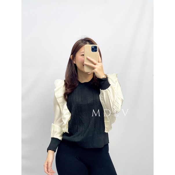 MDLV ~ 1017# Agnesca Knit Top Atasan Blouse Lengan Puff Fashion Import