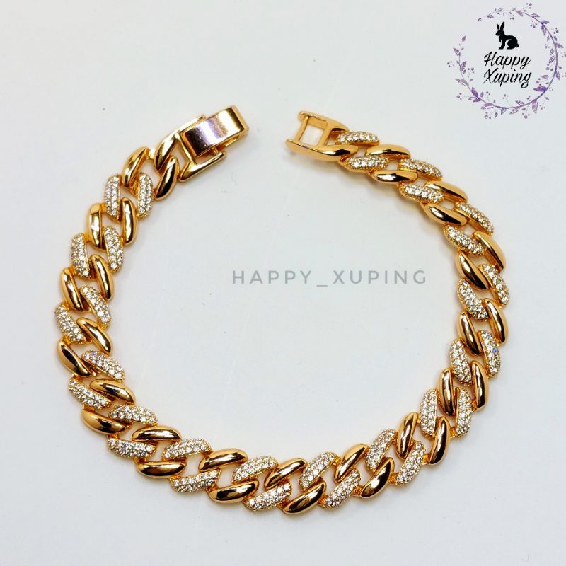 Xuping Gelang pria/wanita Rante Gold Zircon - lapis emas - anti karat - perhiasan xuping - gelang ta