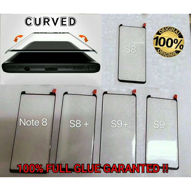 [PROMO]Samsung  s8,s8+,s9,s9+,note 8,note 9,CURVE FULL GLUE ORIGINAL 100 Tempered Glass Anti Gores K