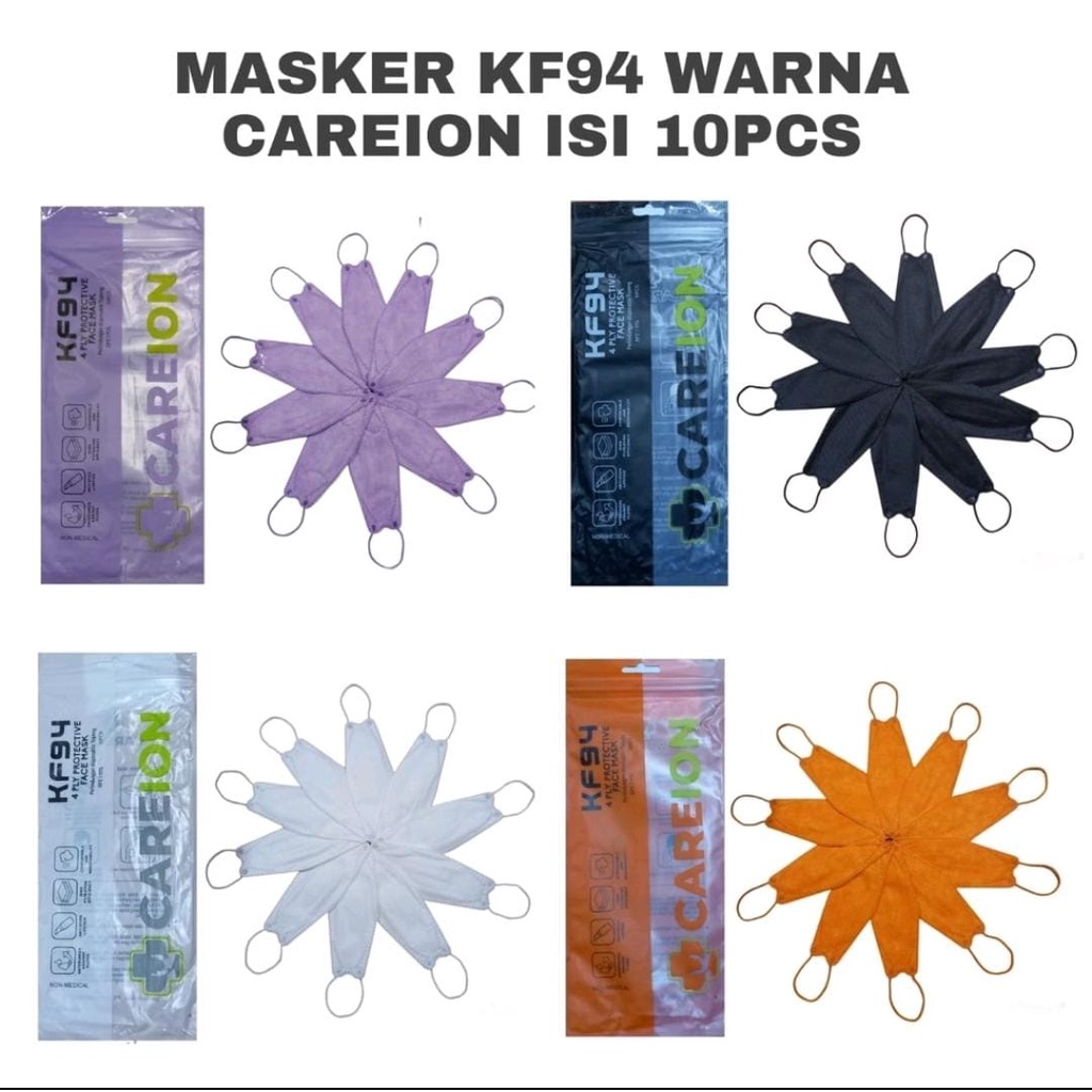 MASKER KOREA KF 94 CAREION ISI 10 PCS WARNA WARNI MASKER 4 PLY MASKER KF94 4D WARNA -10PC