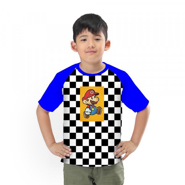 Kaos Raglan Anak Motif Catur Lengan Pendek