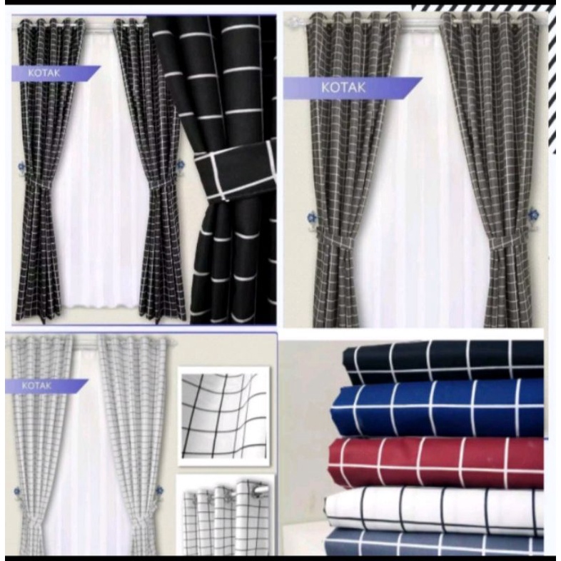Korden Kolongan Motif Kotak Hordeng Smokring Bahan Katun Gorden Pendek Gorden Pintu Minimalis Murah 