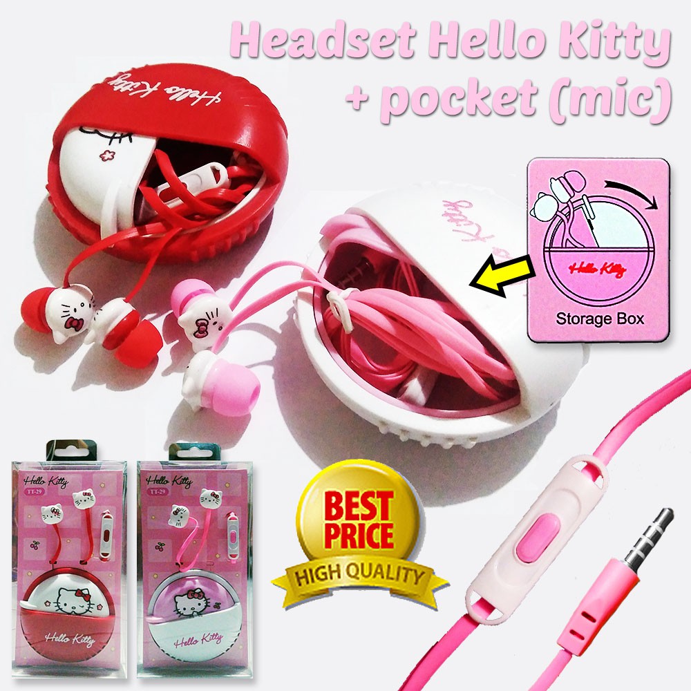 Headset Karakter HK Earphone Headphone Mic Super Bass handfree Pink And Red