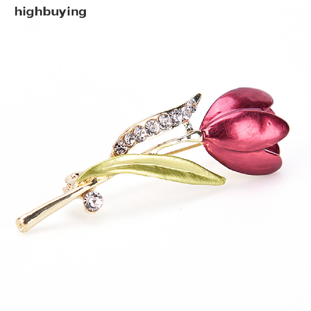 Hbid Bros Elegan Bentuk Bunga Tulip Aksen Kristal + Berlian Imitasi Untuk Wanita
