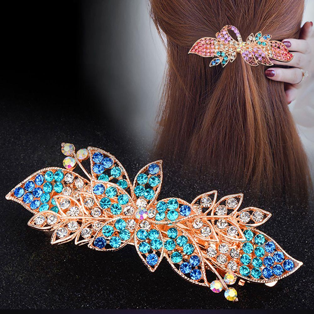 NEEDWAY Klip Musim Semi Berlian Klip Rambut Mode Jepit Rambut Kupu-Kupu Perempuan Hiasan Kepala Ponytail Holder