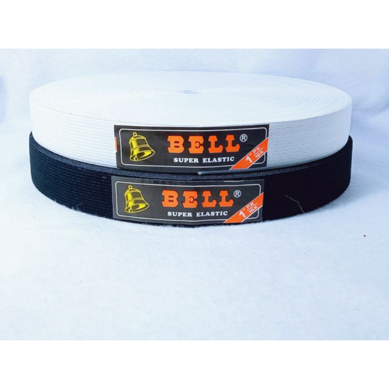 Karet elastik Bell 1" hitam / putih ( rol)
