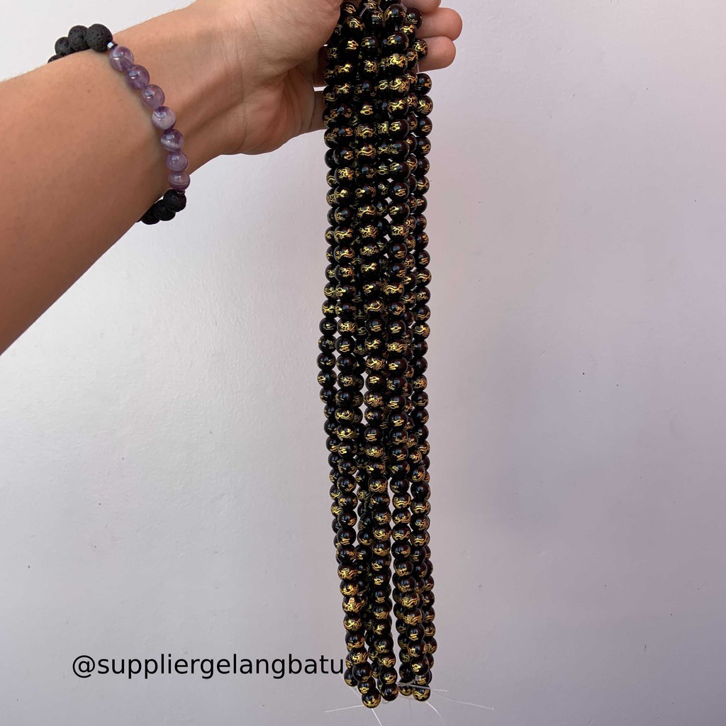 renceng batu hitam naga bead black gold 10mm kalung gelang dragon bead