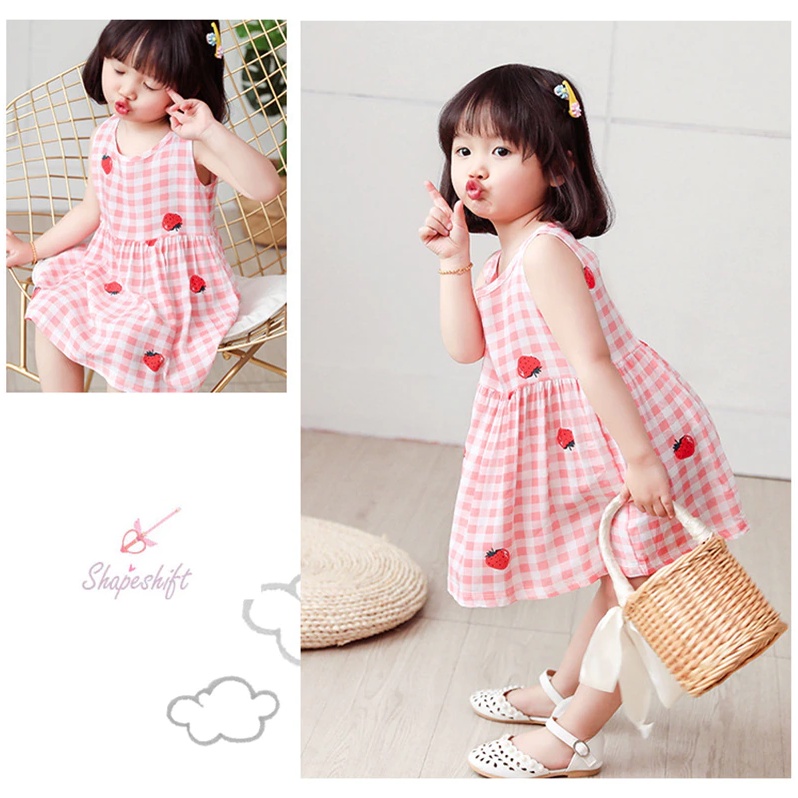 Dress Anak Perempuan Bahan Katun Import Premium Dress Anak Gambar Strawberry Dress Anak Cewe Import Dress Korean Anak Perempuan Rok Terusan Anak Perempuan Pink