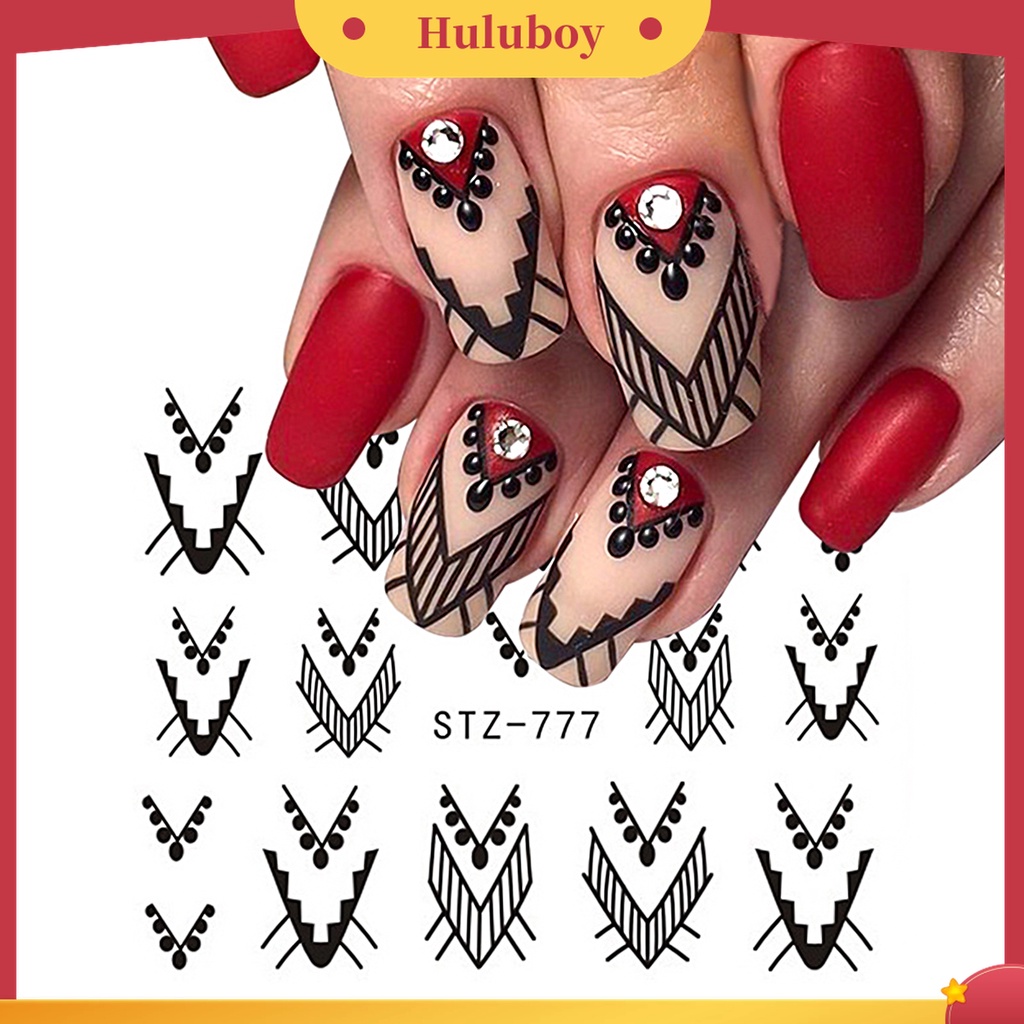 Huluboy Huluboy♡ Stiker Kuku Motif Garis Hitam Tahan Lama Untuk Wanita