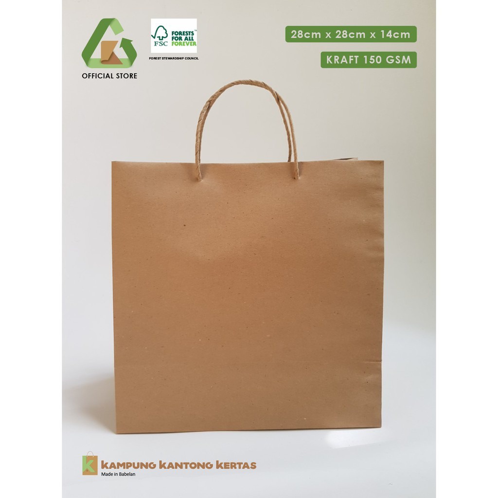 Kantong Kertas Coklat / Paper Bag Kraft - 28cm x 28cm x 14cm