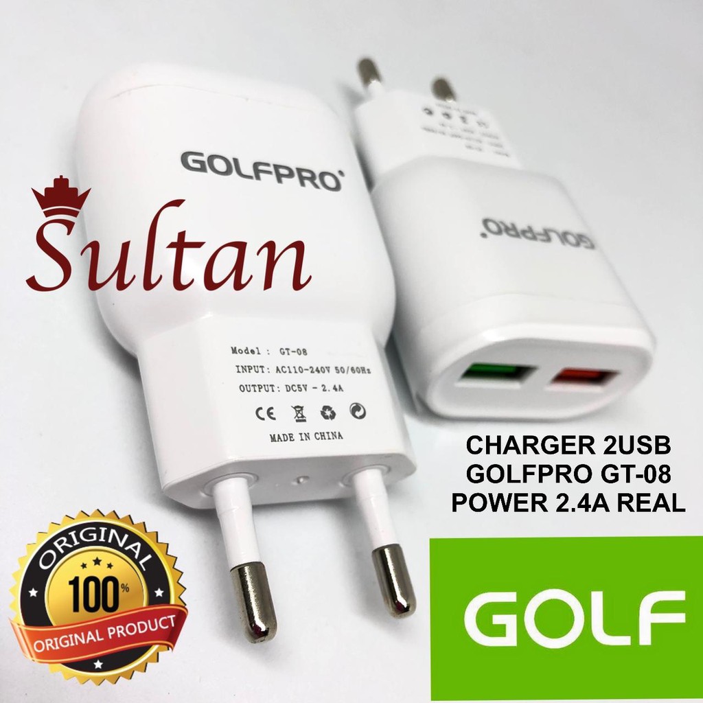 CHARGER SAMSUNG 2.4A/TRAVEL ADAPTOR 2USB ADAPTOR CHARGER GOLF GT08/GT-08 REAL 2.4A ORIGINAL GARANSI