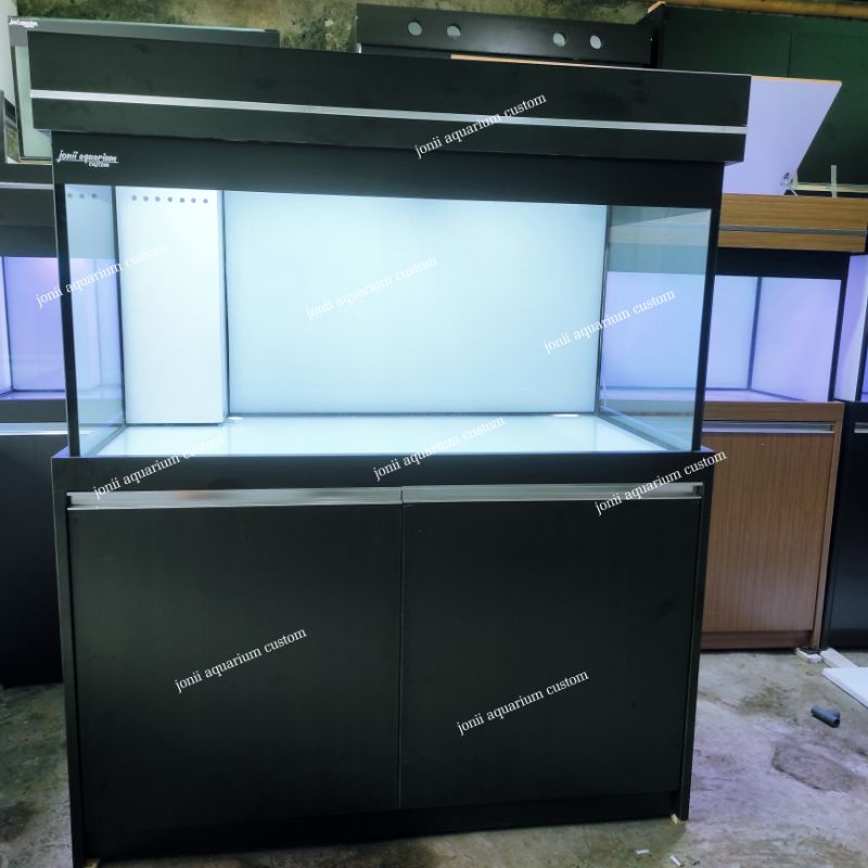 aquarium kabinet 120x60x60 10mm full stiker kabinet hitam dop full set