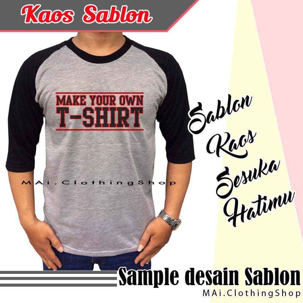  Sablon  Bordir Kaos  Polos  Oblong Raglan Lengan 