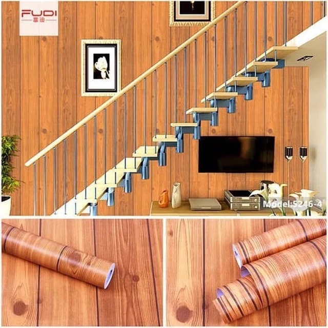 Wallpaper Premium 10meter X 45cm Papan Kayu Coklat Wallpapaer 10meter X 45cm Wallpaper Dinding Stick