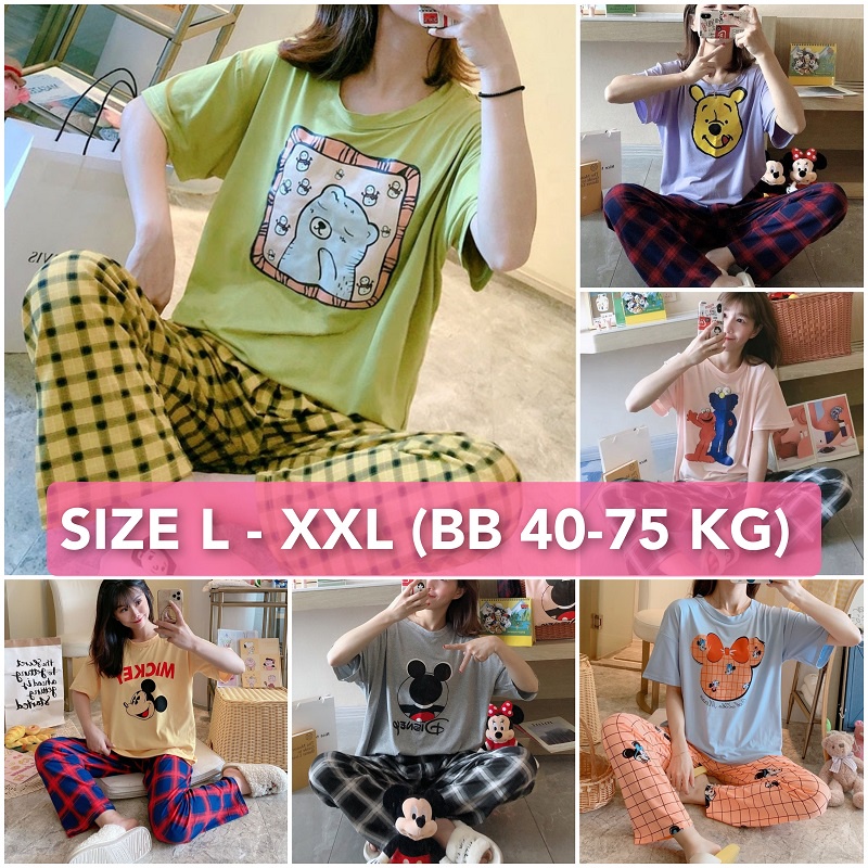 Baju Setelan Piyama Import Jumbo Big Size Baju Rumah Baju Tidur Wanita KR1001