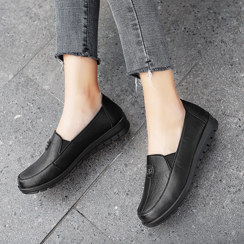 QINGSHUI Sepatu Wanita Flat Loafer Kulit Kasual Fashion Wanita Sepatu Kerja Nyaman