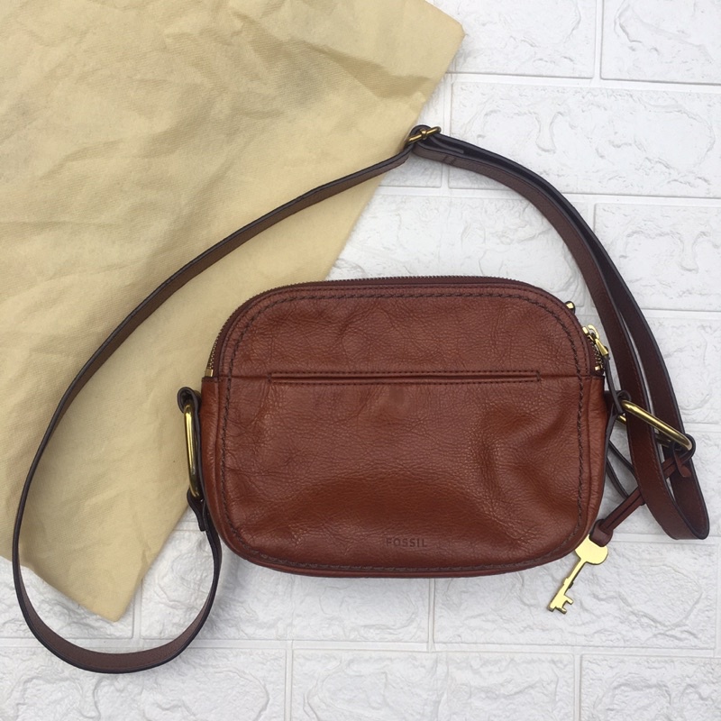 preloved tas fossil elle crossbody brown second