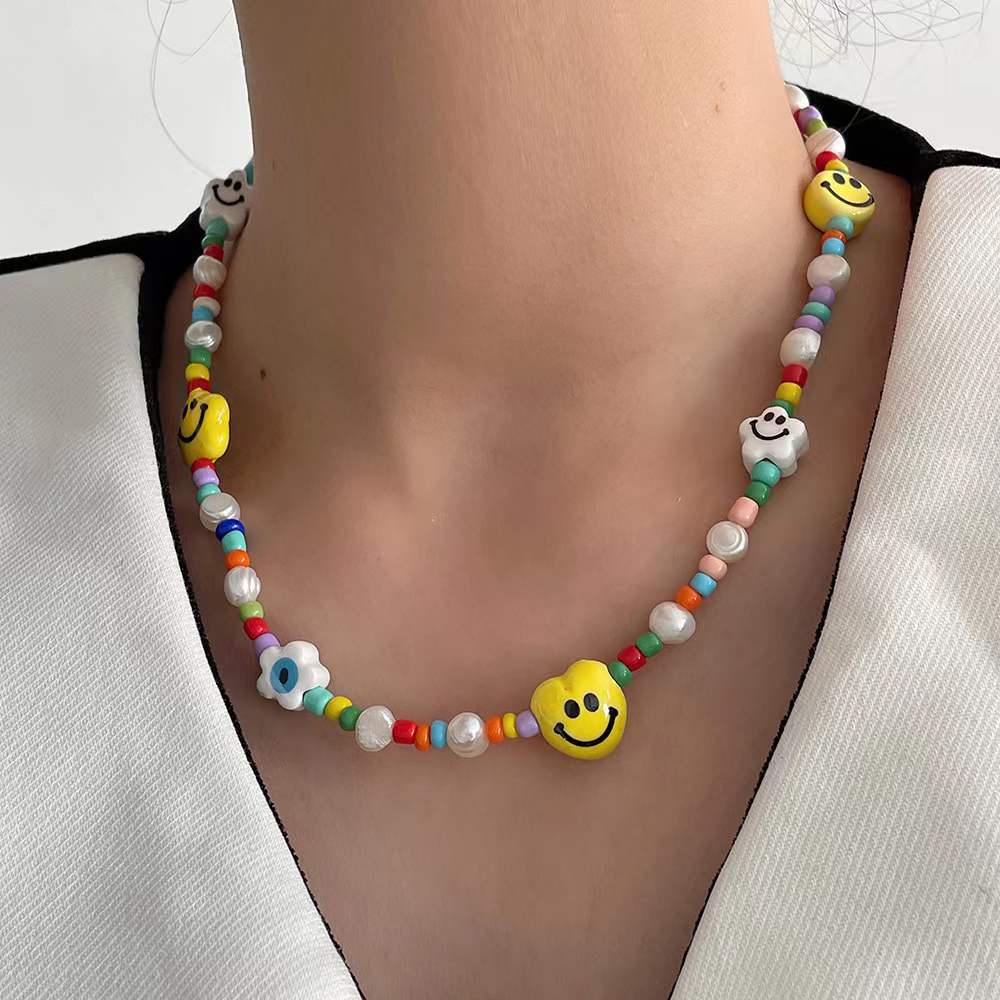 Gelang Tangan Manik-Manik Elastis Warna-Warni Motif Bintang / Awan / Smiley Face Untuk Wanita