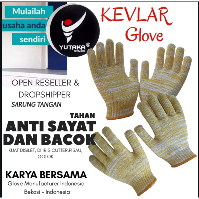 SARUNG TANGAN ANTI BACOK Dan SAYAT Atau KEVLAR 10INCH Kuning