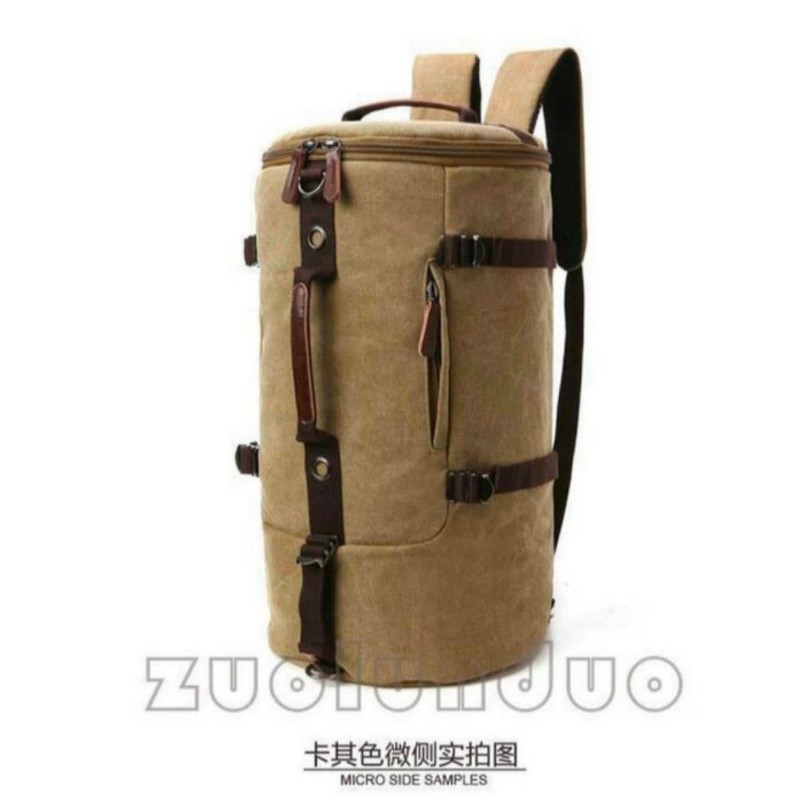 Tas tabung Ransel/Tas Bulat/Tas kanvas/Tas Ransel Multifungsi khaki