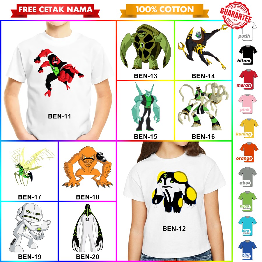 [FREE NAMA!!] Baju Kaos ANAK DAN DEWASA BEN 10 BANYAK MOTIF