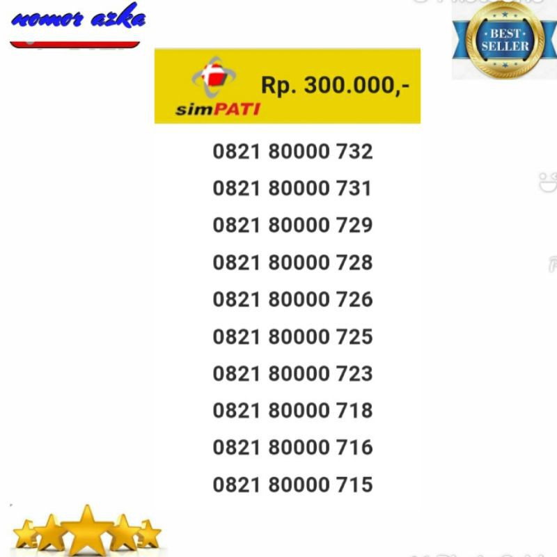 Kartu Perdana Simpati Seri Kuartet 0000 0821 80000 712 Bsm02