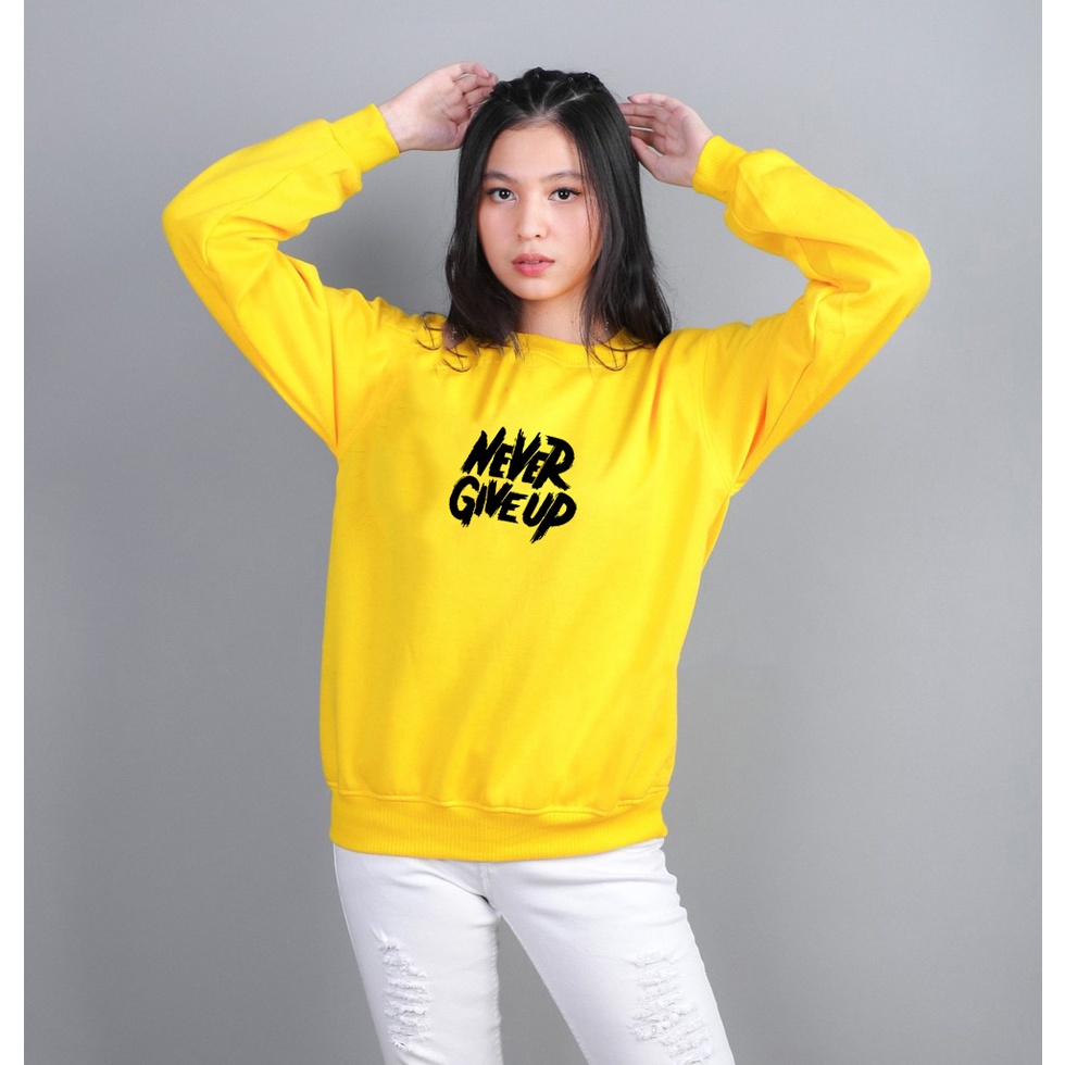 Sweater Never Give Up Black Pria &amp; Wanita | Sweater Korea Style Fleece Cotton | Dhea Fashion