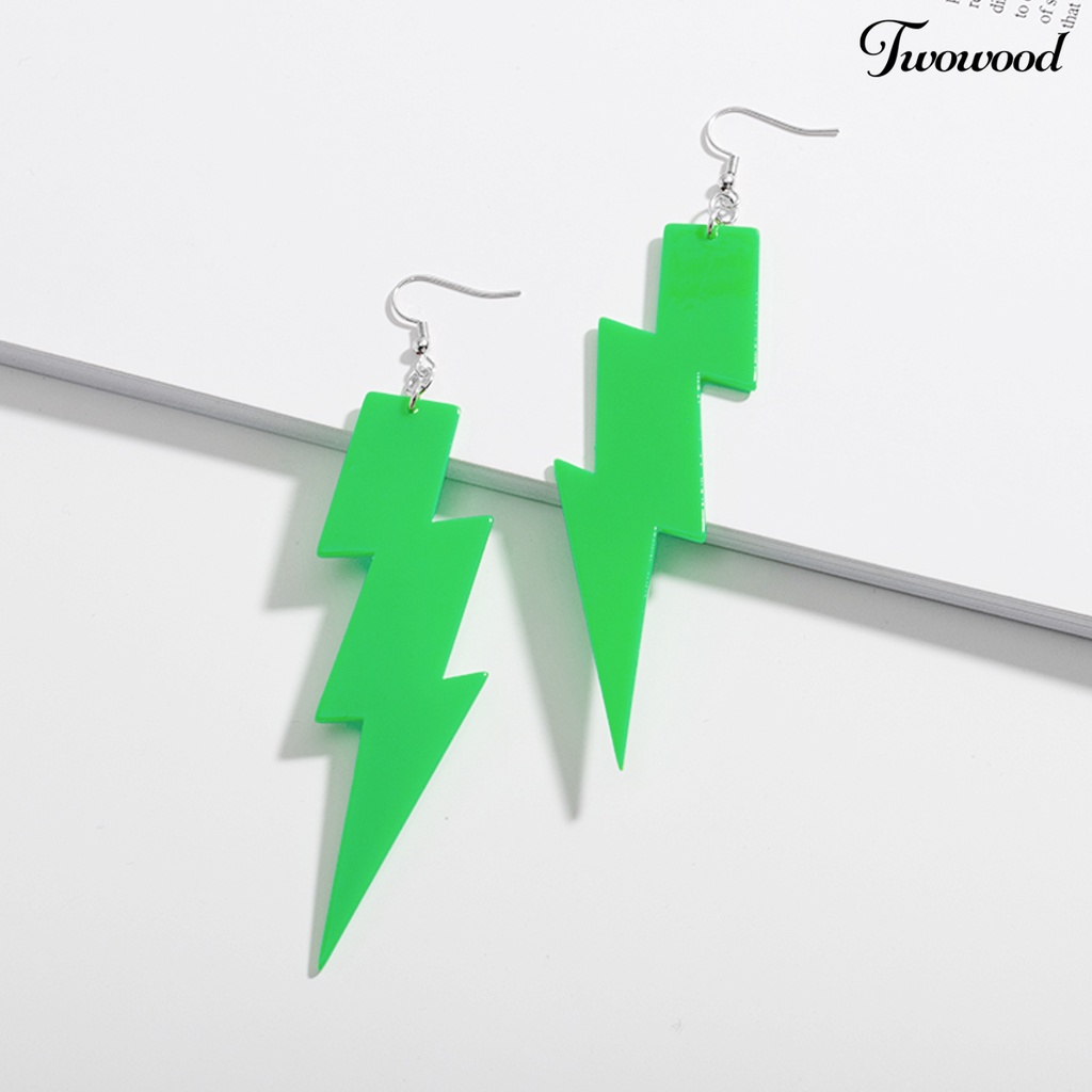 Twowood 1 Pair Dangle Earrings Lightning Shape Fluorescence Jewelry All Match Lightweight Hook Earrings for Daily Wear